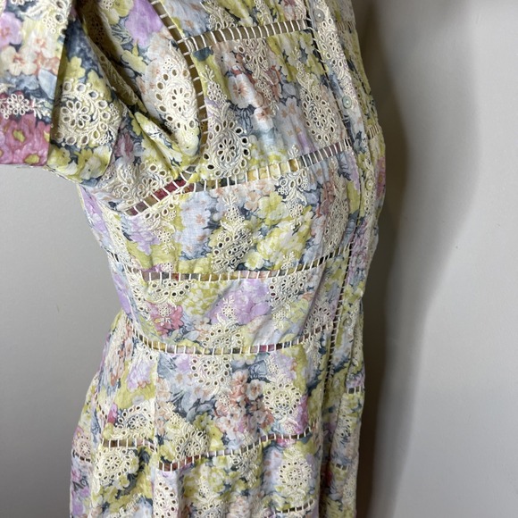 Zimmermann Valour Hydrangea-print‎ Cotton Dress in Light Yellow Sz 3 - Picture 6 of 10